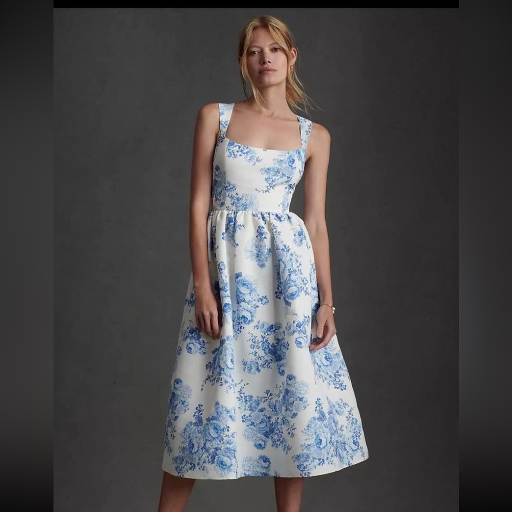 NWT Sachin & Babi Blaine Taffeta Square-Neck Midi Dress BHLDN Anthropologie Sz 4